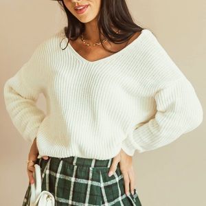 Creamy White Twisted Back Drop Shoulder Sweater - Size Large